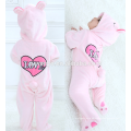 Bebé suave mameluco de franela animal cerdo Onesie traje de pijamas traje, ropa de dormir, paño rosado lindo, bebé toalla con capucha